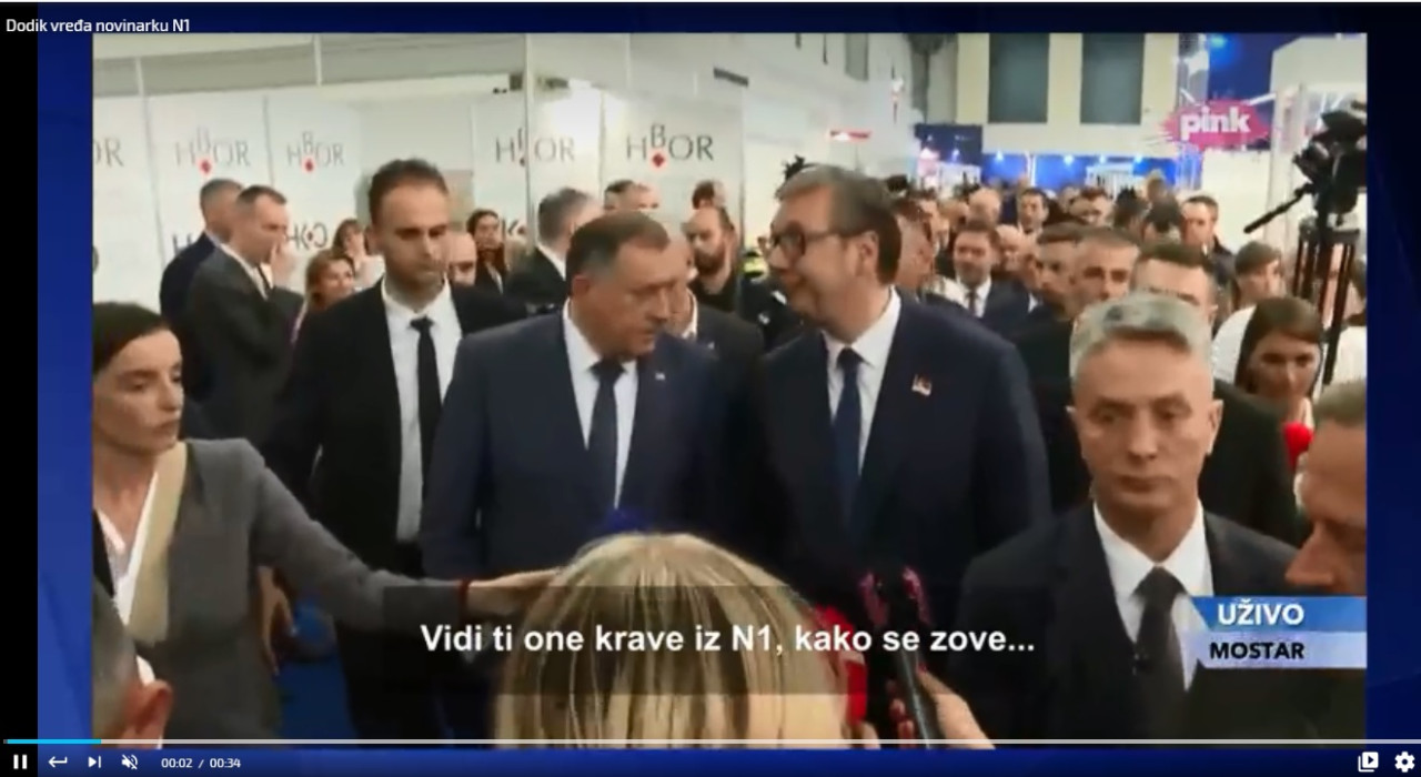 Dodik uvredljivo komentariše novinarku N1 (foto: snimak ekrana YT kanala N1)