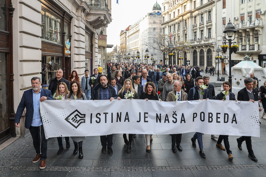 Šetnja organizovana 11. aprila 2023. na godišnjicu ubistva Slavka Ćuruvije (foto: Marko Risović / Slavko Ćuruvija Fondacija)