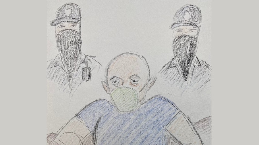 Dejan Nikolić Kantar na suđenju za napade na OK radio (ilustracija: Marko Somborac)