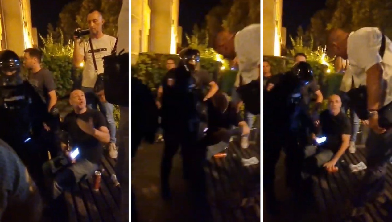 Napad policije na Vuka Cvijića letos ispred Pravnog fakulteta (foto: kadrovi iz videa Igora Avžnera)